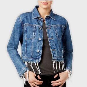 Hudson Size Medium Garrison Cropped Blue Jean Denim Distressed Ripped Jacket